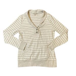 Banana Republic Mens Striped Shawl Collar Pullover Sweater Cream Tan Medium